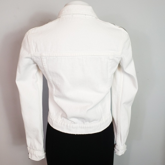Carmar LF white denim jacket zip front sleeve dist - Picture 11 of 12